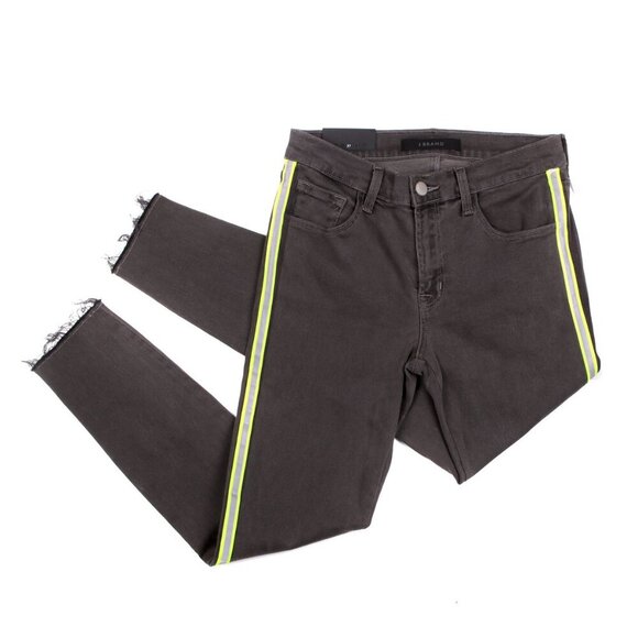 J BRAND 835 Crop Raw Hem Skinny Jeans Mid-Rise Black Grey Reflective Stripe 27 - Picture 2 of 10